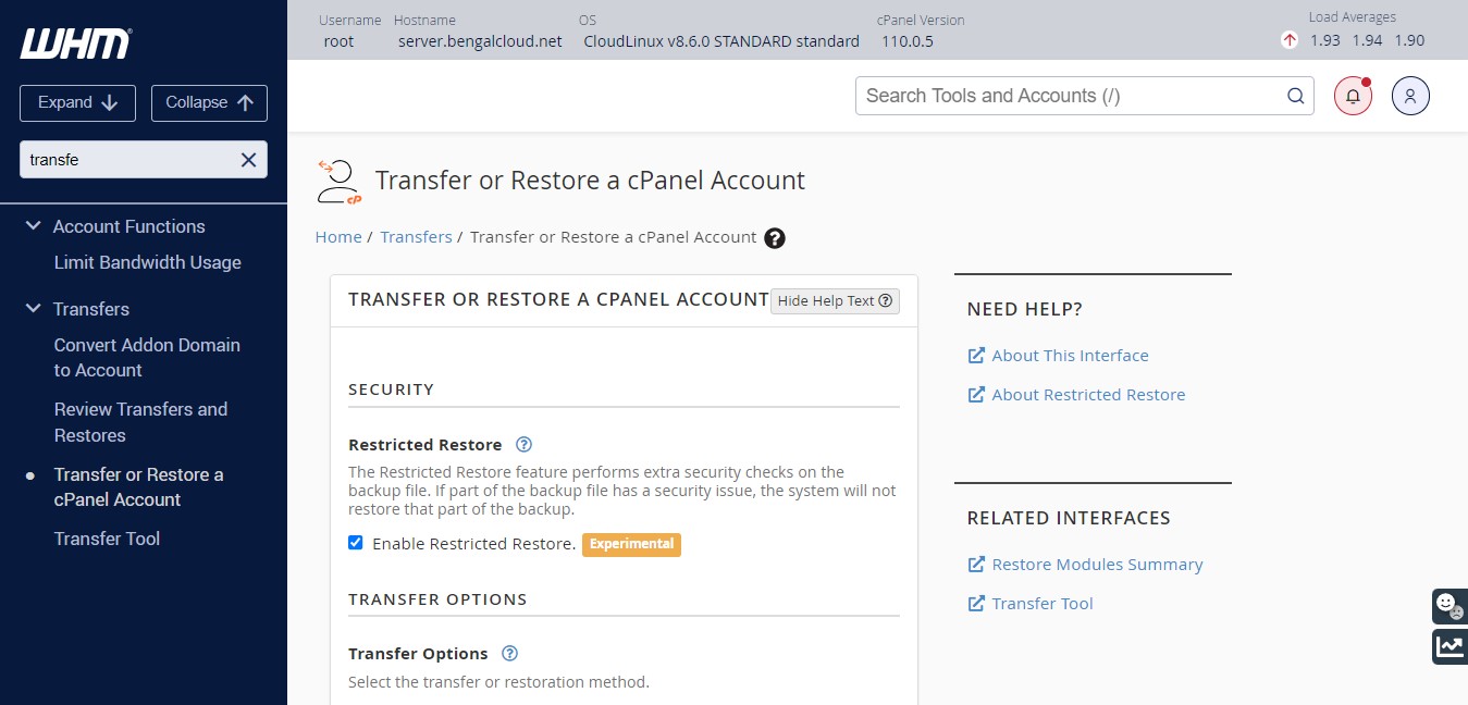 cPanel Transfer
